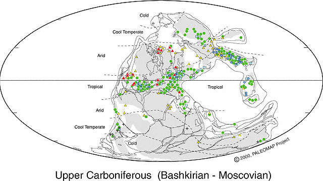 Pal&auml;oklimakarte: Oberes Karbon (Baschkir - Moskau)