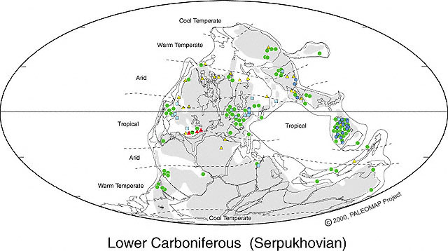 Pal&auml;oklimakarte: Unteres Karbon (Serpuchow)