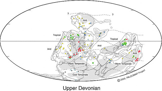 Pal&auml;oklimakarte: Oberes Devon
