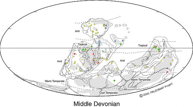 Pal&auml;oklimakarte: Mittleres Devon